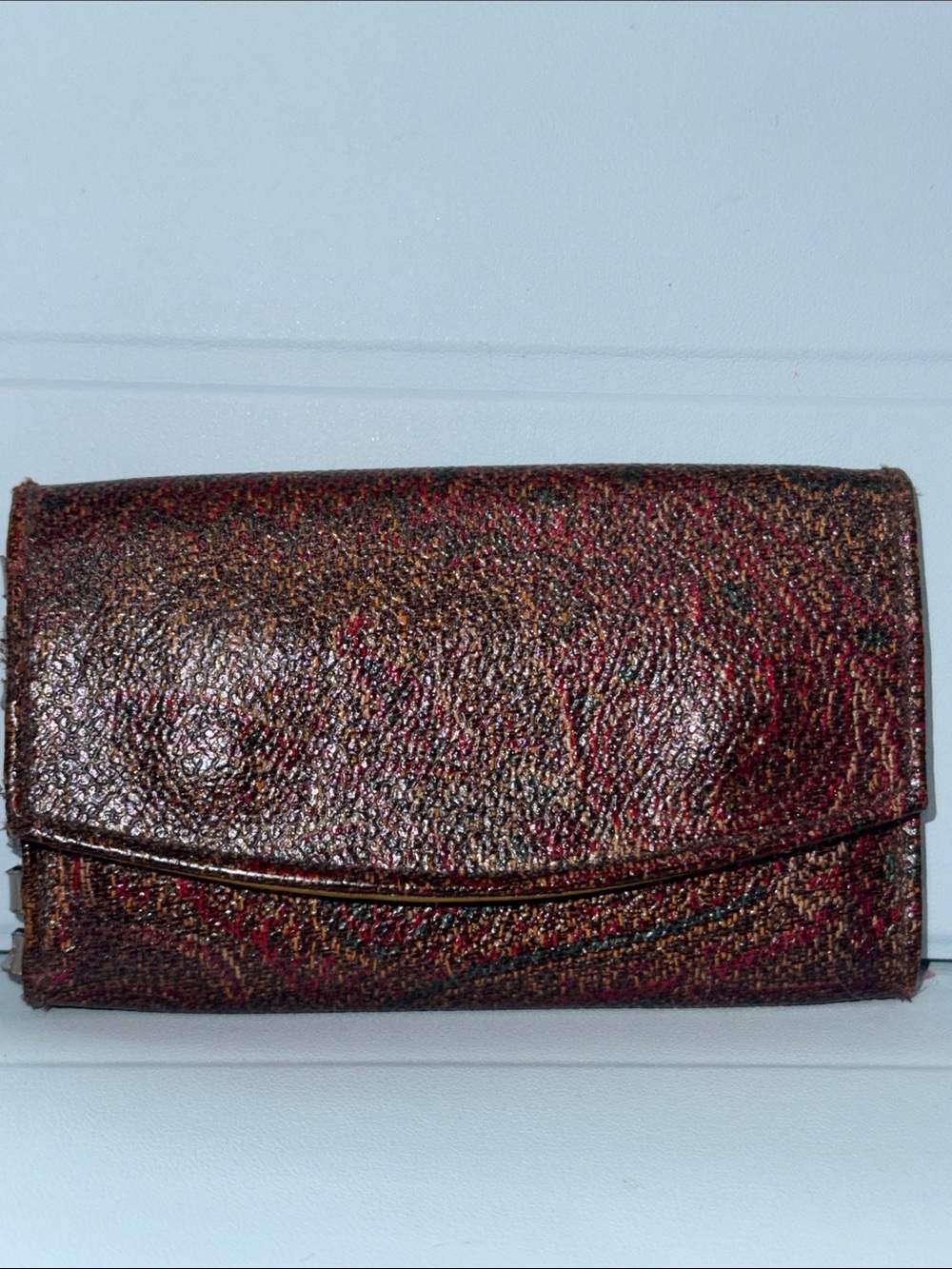 Etro Brown and Burgundy Textured Leather Trifold Wallet